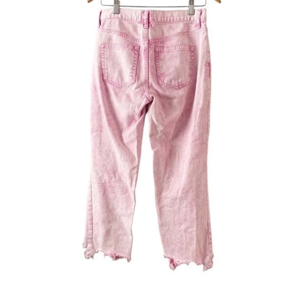 Free People Maggie Jean Acid Wash Pink Button Fly Copped Destroyed Hem 26